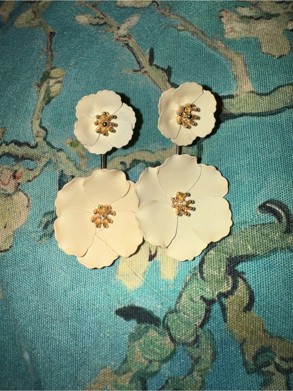 J. Crew Cream Floral Double-Drop Earrings with Gold Centers